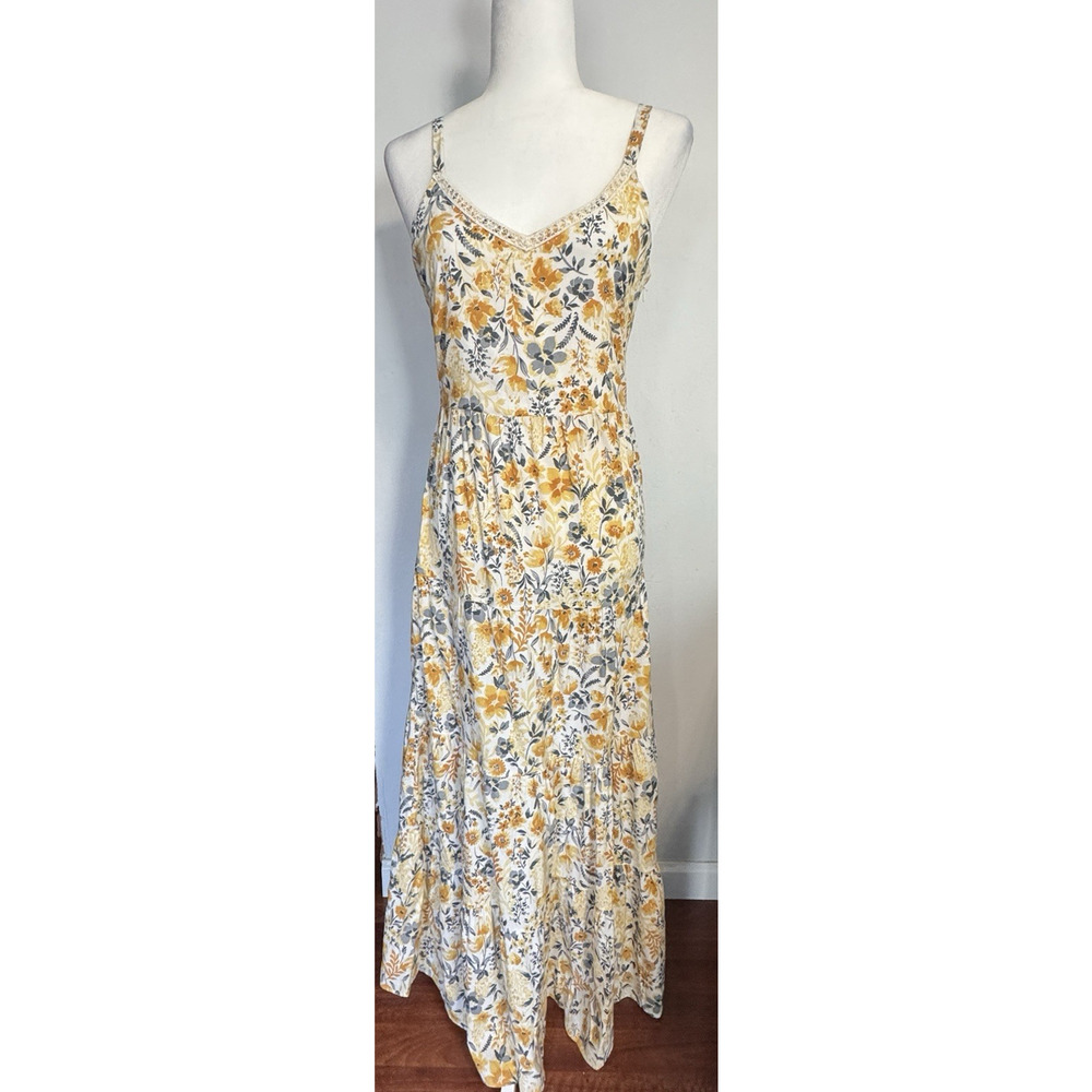 Joie Yellow Floral Maxi Dress with Blue and Cream Accents